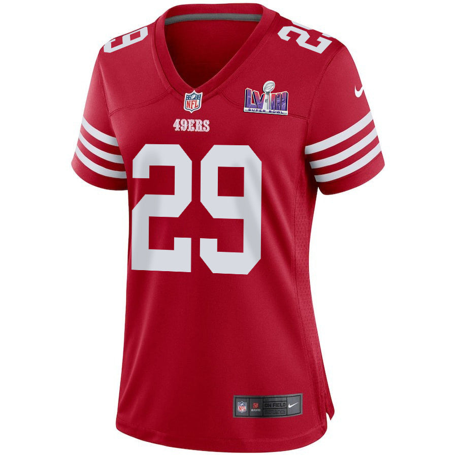 Talanoa Hufanga 29 San Francisco 49ers Super Bowl LVIII Patch Game Jersey – Scarlet JS7178