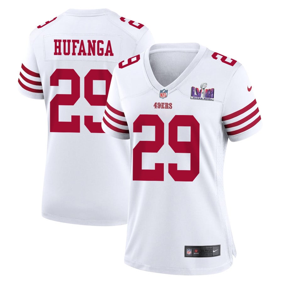 Talanoa Hufanga 29 San Francisco 49ers Super Bowl LVIII Patch Game Jersey – White JS9001
