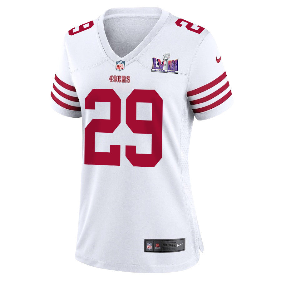 Talanoa Hufanga 29 San Francisco 49ers Super Bowl LVIII Patch Game Jersey – White JS9001
