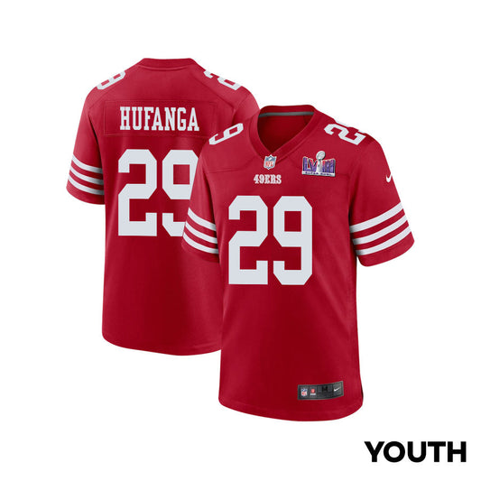 Talanoa Hufanga 29 San Francisco 49ers Super Bowl LVIII Patch Game Jersey – Scarlet JS1231