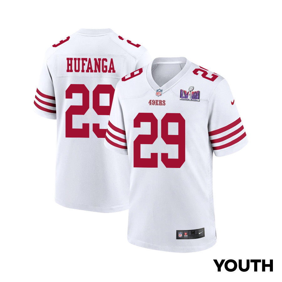 Talanoa Hufanga 29 San Francisco 49ers Super Bowl LVIII Patch Game Jersey – White JS3737