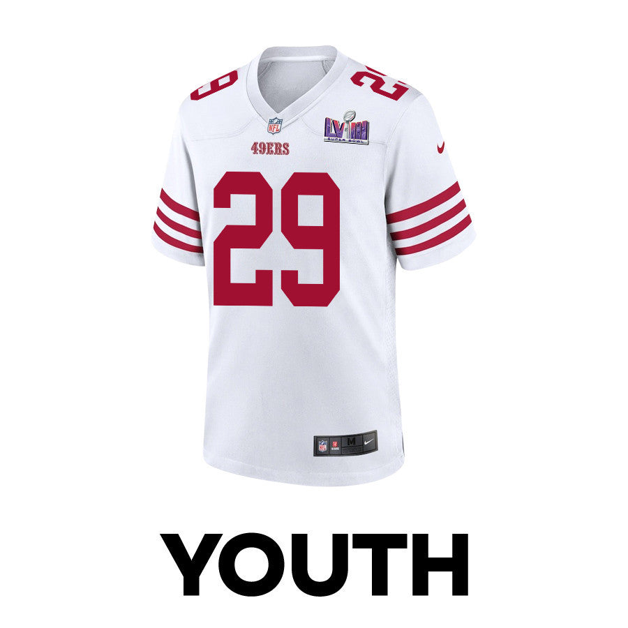 Talanoa Hufanga 29 San Francisco 49ers Super Bowl LVIII Patch Game Jersey – White JS3737