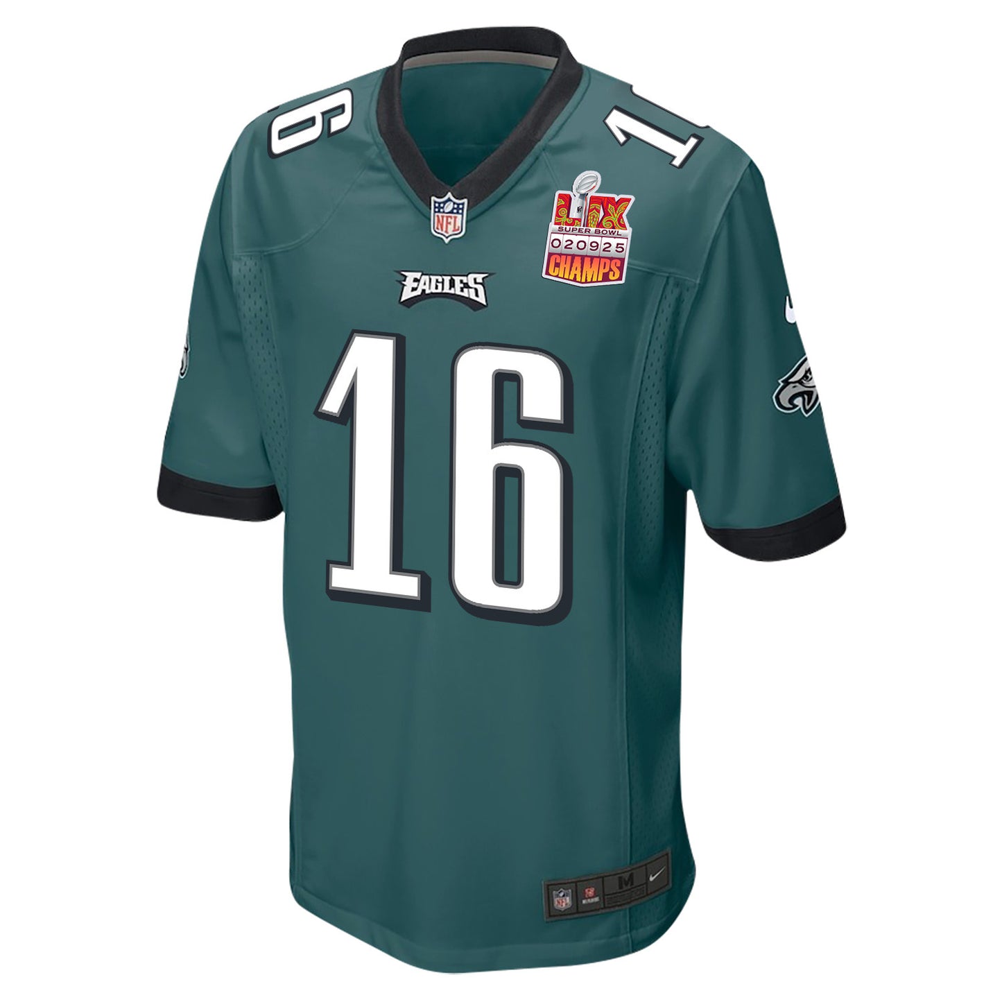 Tanner McKee 16 Philadelphia Eagles Super Bowl LIX Champions Patch Game Jersey – Midnight Green JS3706