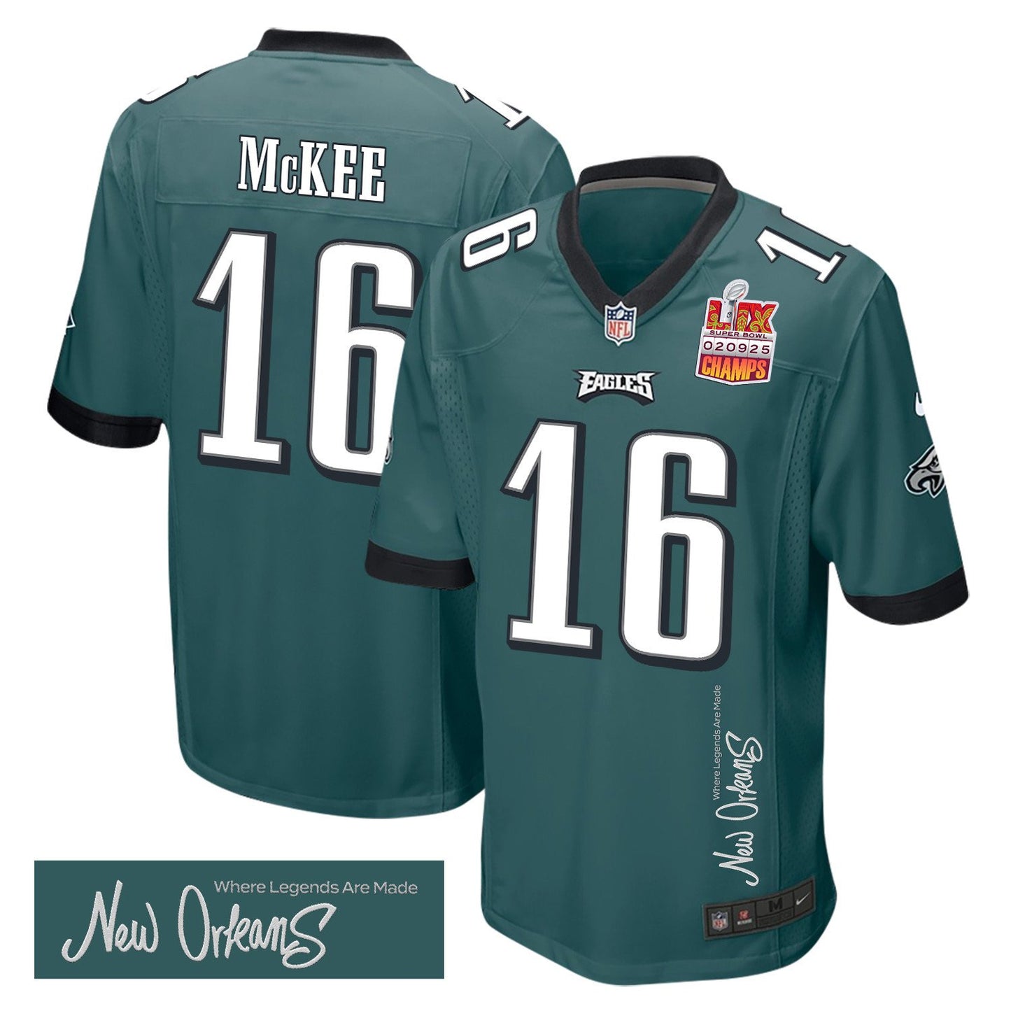 Tanner McKee 16 Philadelphia Eagles Super Bowl LIX Champions Patch 'New Orleansy –