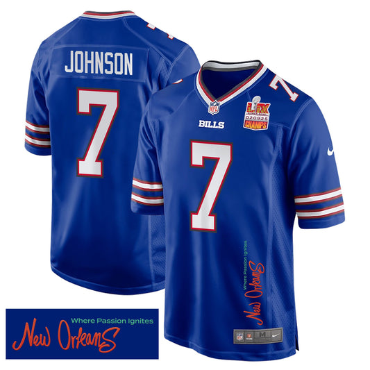 Taron Johnson 7 Buffalo Bills Super Bowl LIX Champions Patch 'New Orleans Jersey – Royal J