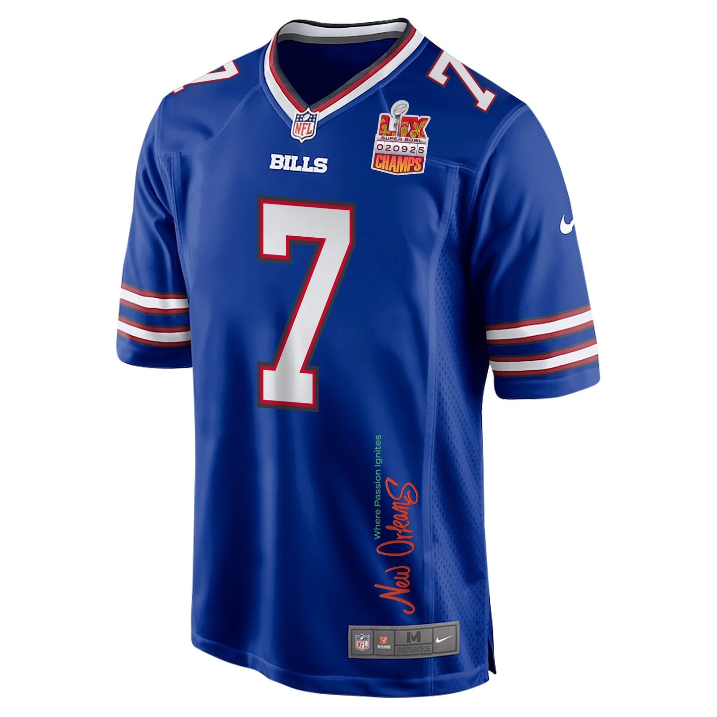 Taron Johnson 7 Buffalo Bills Super Bowl LIX Champions Patch 'New Orleans Jersey – Royal J