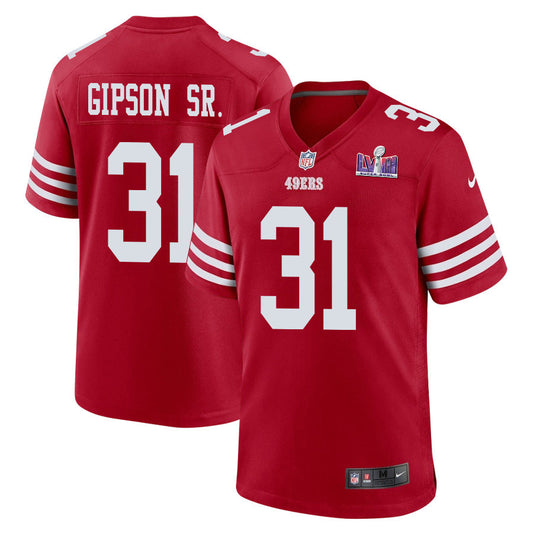 Tashaun Gipson Sr. 31 San Francisco 49ers Super Bowl LVIII Patch Game Jersey – Scarlet JS4170