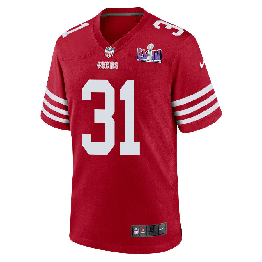 Tashaun Gipson Sr. 31 San Francisco 49ers Super Bowl LVIII Patch Game Jersey – Scarlet JS4170
