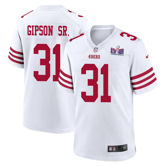 Tashaun Gipson Sr. 31 San Francisco 49ers Super Bowl LVIII Patch Game Jersey – White JS5092
