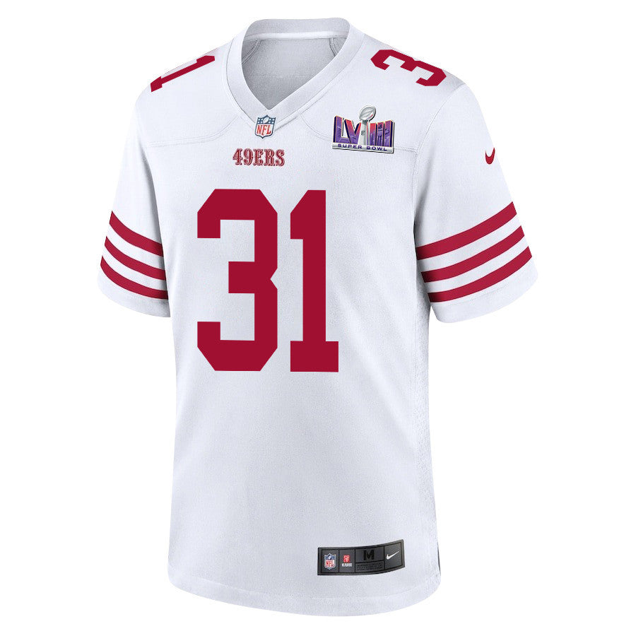 Tashaun Gipson Sr. 31 San Francisco 49ers Super Bowl LVIII Patch Game Jersey – White JS5092