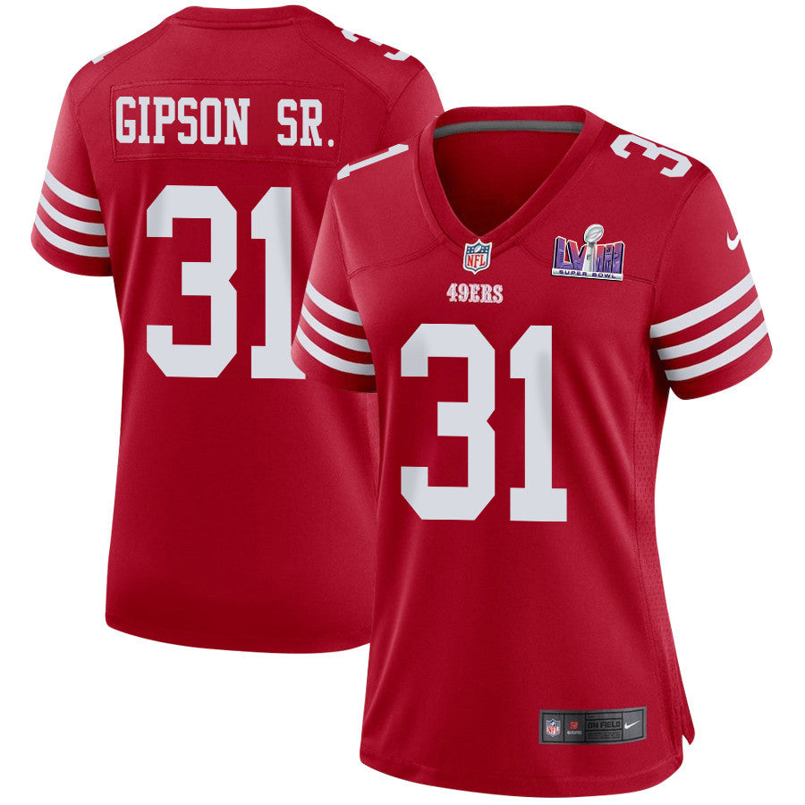 Tashaun Gipson Sr. 31 San Francisco 49ers Super Bowl LVIII Patch Game Jersey – Scarlet JS8390