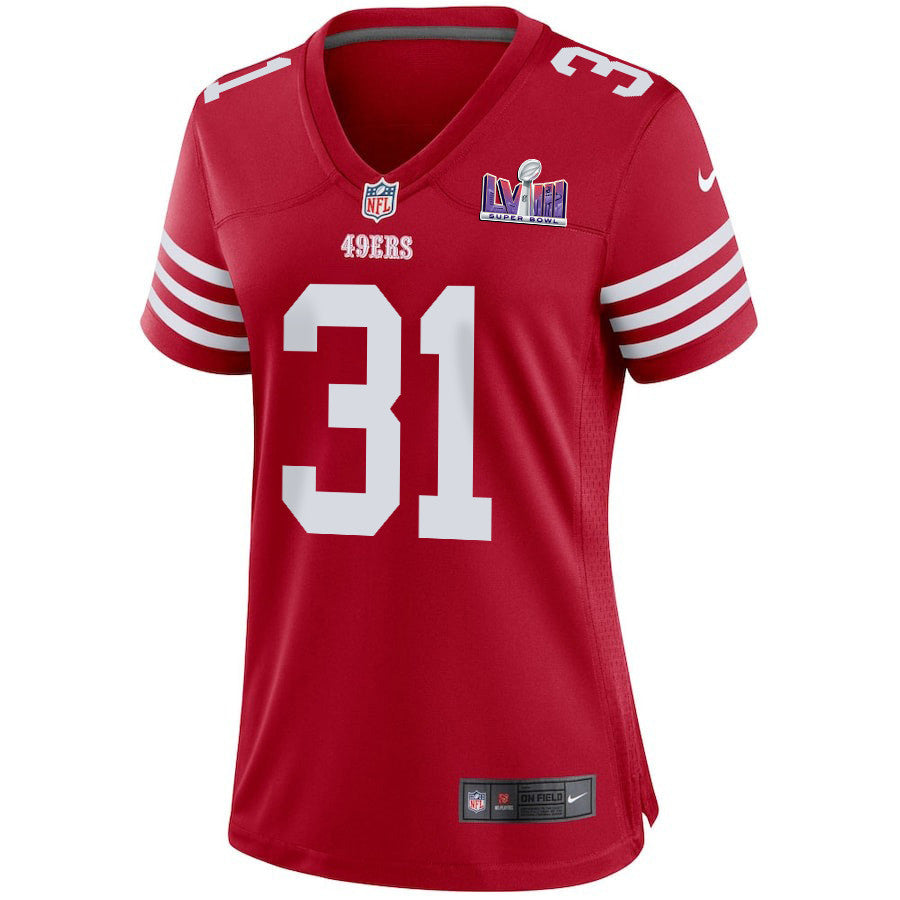 Tashaun Gipson Sr. 31 San Francisco 49ers Super Bowl LVIII Patch Game Jersey – Scarlet JS8390