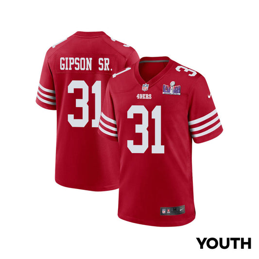 Tashaun Gipson Sr. 31 San Francisco 49ers Super Bowl LVIII Patch Game Jersey – Scarlet JS4578