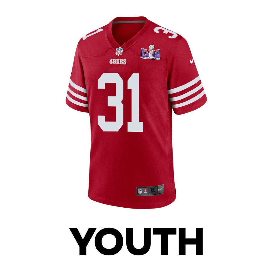 Tashaun Gipson Sr. 31 San Francisco 49ers Super Bowl LVIII Patch Game Jersey – Scarlet JS4578