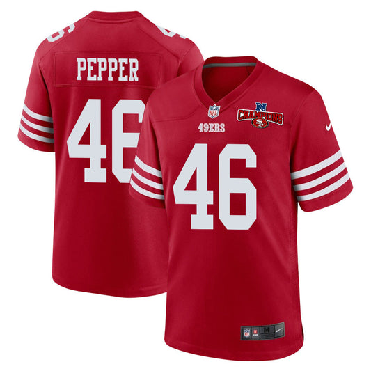 Taybor Pepper 46 San Francisco 49ers NFC Champions Patch Game Jersey – Scarlet JS4263