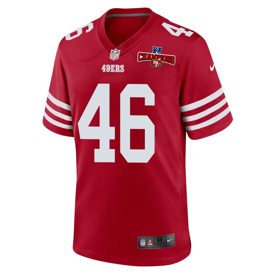 Taybor Pepper 46 San Francisco 49ers NFC Champions Patch Game Jersey – Scarlet JS4263