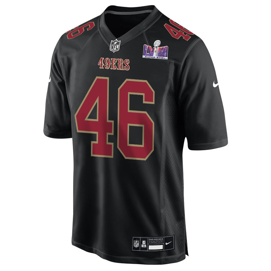 Taybor Pepper 46 San Francisco 49ers Super Bowl LVIII Patch Fashion Game Jersey – Carbon Black JS5066