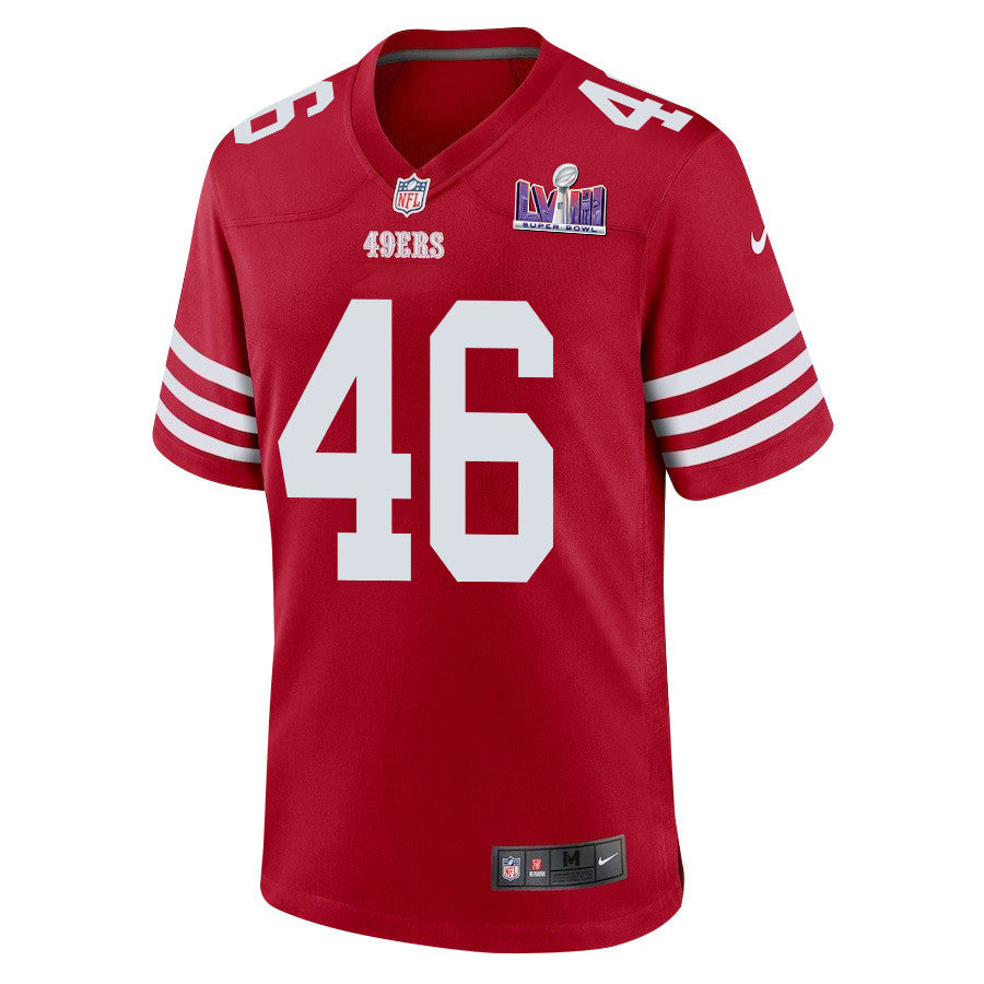 Taybor Pepper 46 San Francisco 49ers Super Bowl LVIII Patch Game Jersey – Scarlet JS4910