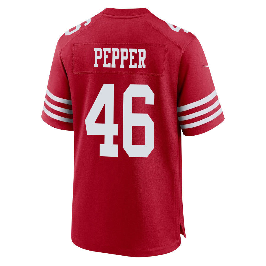 Taybor Pepper 46 San Francisco 49ers Super Bowl LVIII Patch Game Jersey – Scarlet JS4910