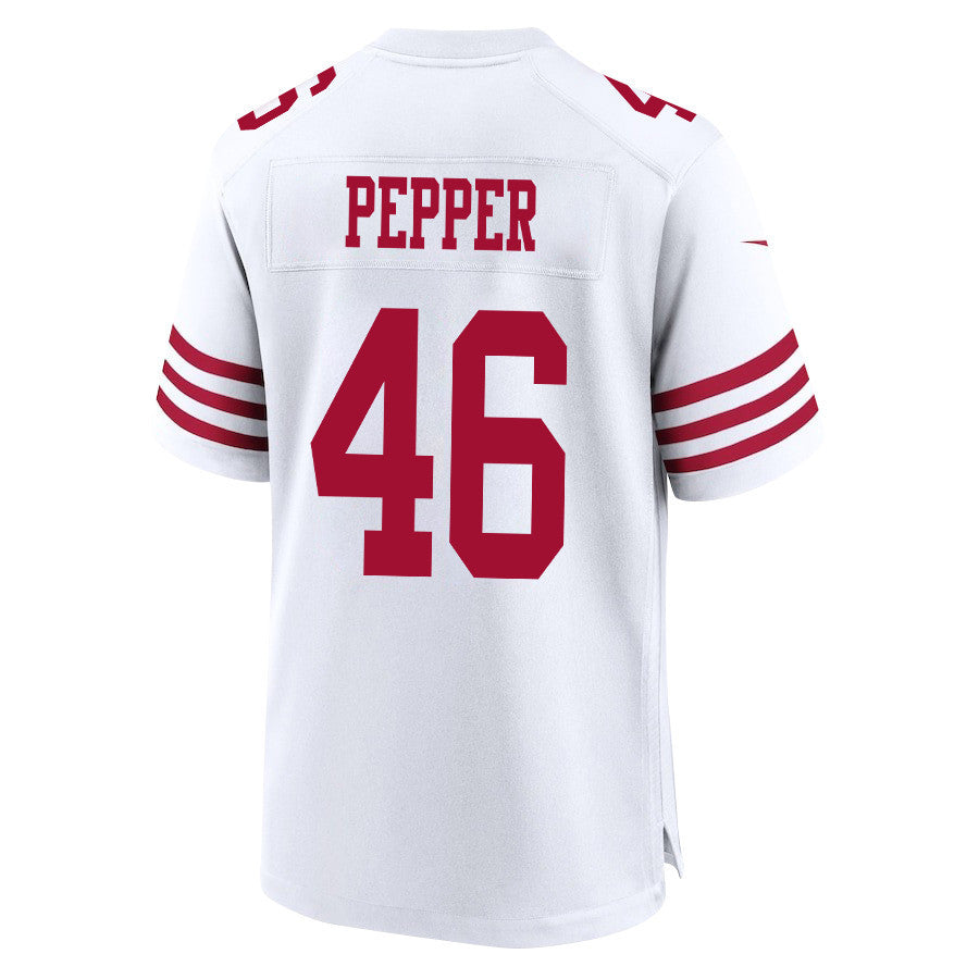 Taybor Pepper 46 San Francisco 49ers Super Bowl LVIII Patch Game Jersey – White JS3806