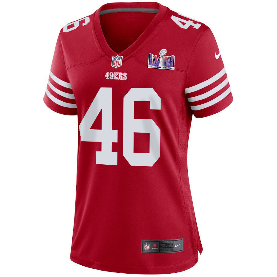Taybor Pepper 46 San Francisco 49ers Super Bowl LVIII Patch Game Jersey – Scarlet JS5586