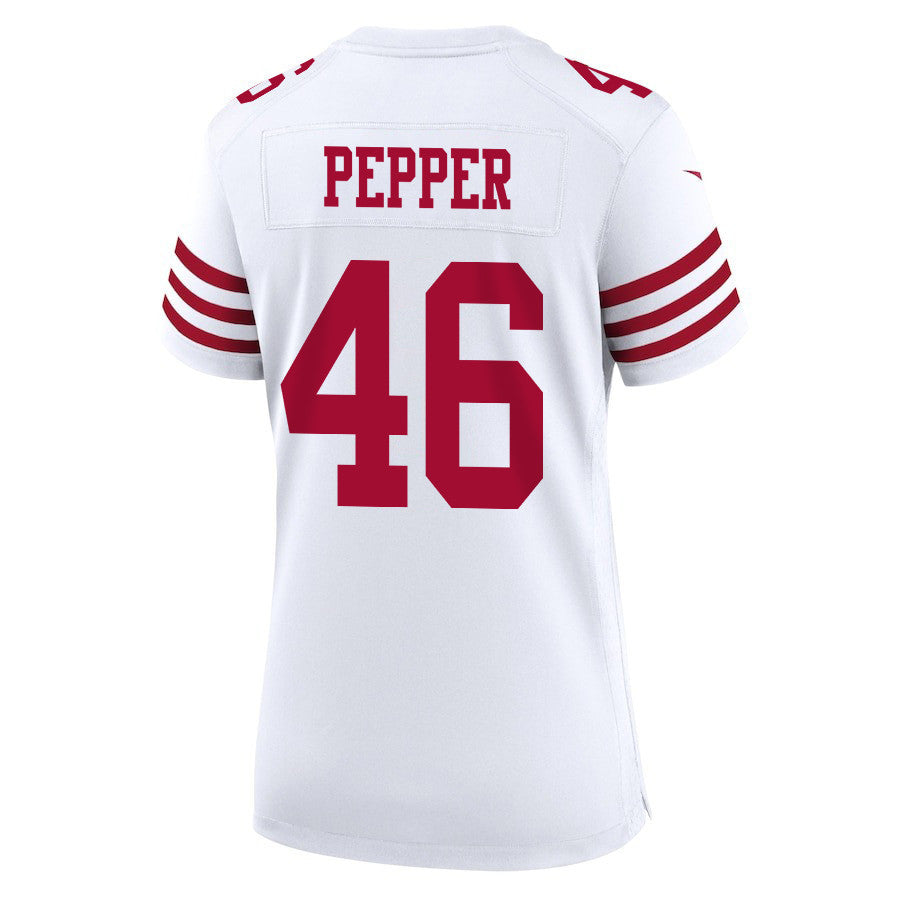Taybor Pepper 46 San Francisco 49ers Super Bowl LVIII Patch Game Jersey – White JS1230