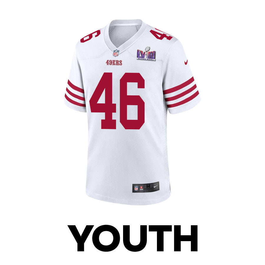 Taybor Pepper 46 San Francisco 49ers Super Bowl LVIII Patch Game Jersey – White JS4405