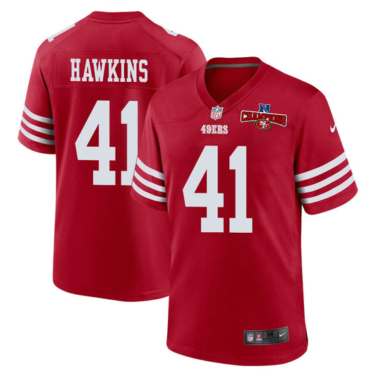 Tayler Hawkins 41 San Francisco 49ers NFC Champions Patch Game Jersey – Scarlet JS2027