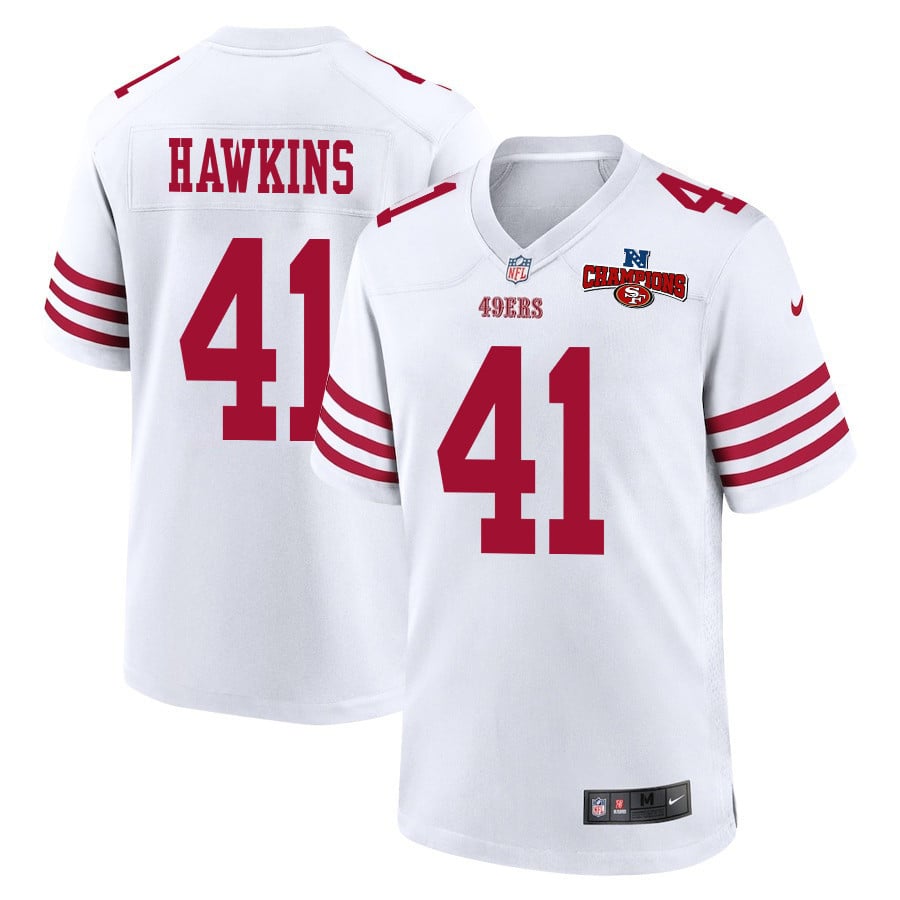 Tayler Hawkins 41 San Francisco 49ers NFC Champions Patch Game Jersey – White JS2830
