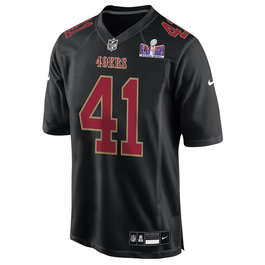 Tayler Hawkins 41 San Francisco 49ers Super Bowl LVIII Patch Fashion Game Jersey – Carbon Black JS9731