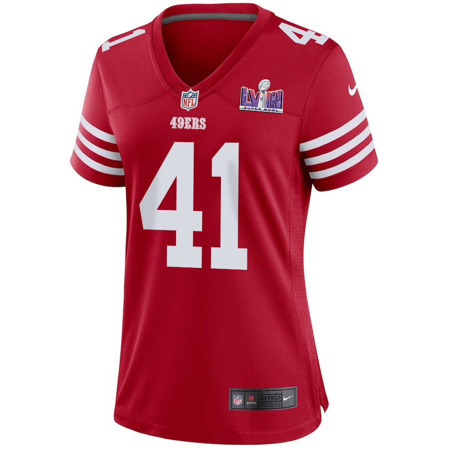 Tayler Hawkins 41 San Francisco 49ers Super Bowl LVIII Patch Game Jersey – Scarlet JS6906