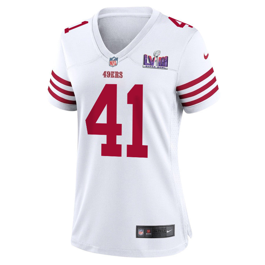 Tayler Hawkins 41 San Francisco 49ers Super Bowl LVIII Patch Game Jersey – White JS1817