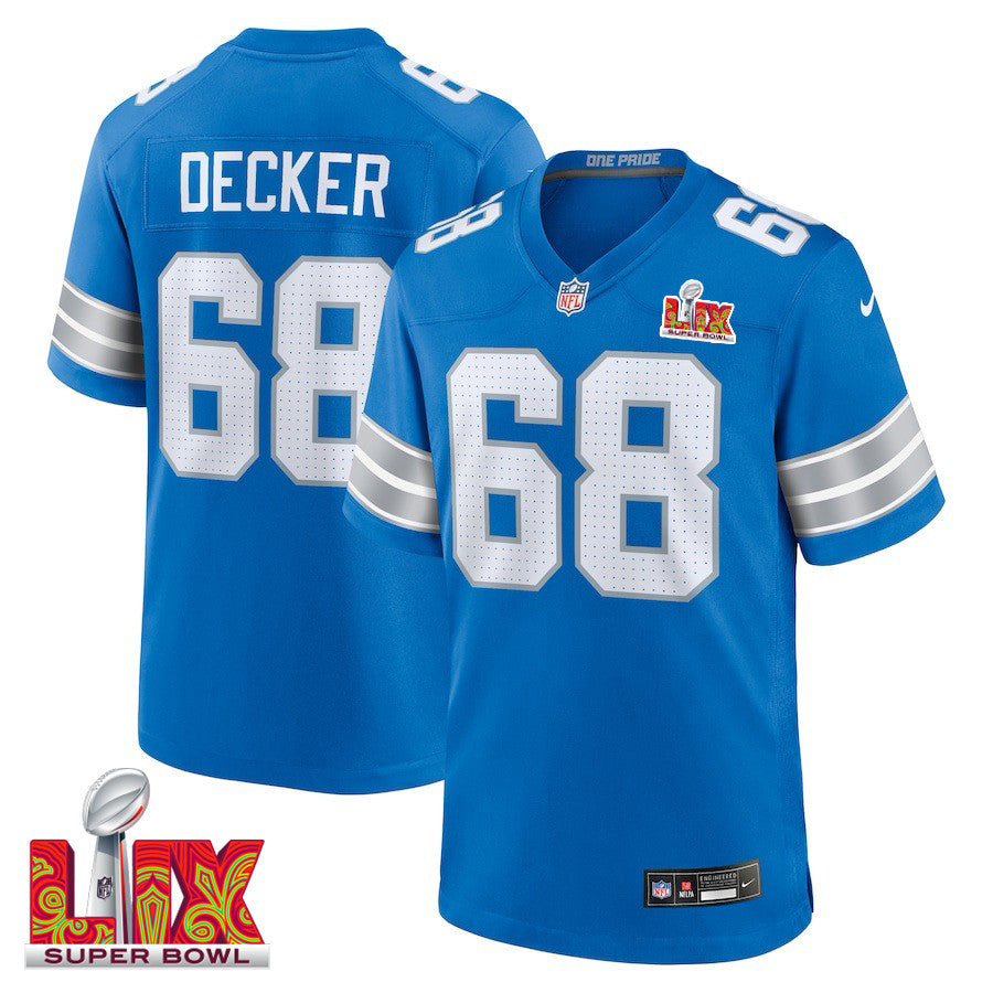 Taylor Decker #68 Detroit Lions Super Bowl LIX Jersey – – Blue JS5296