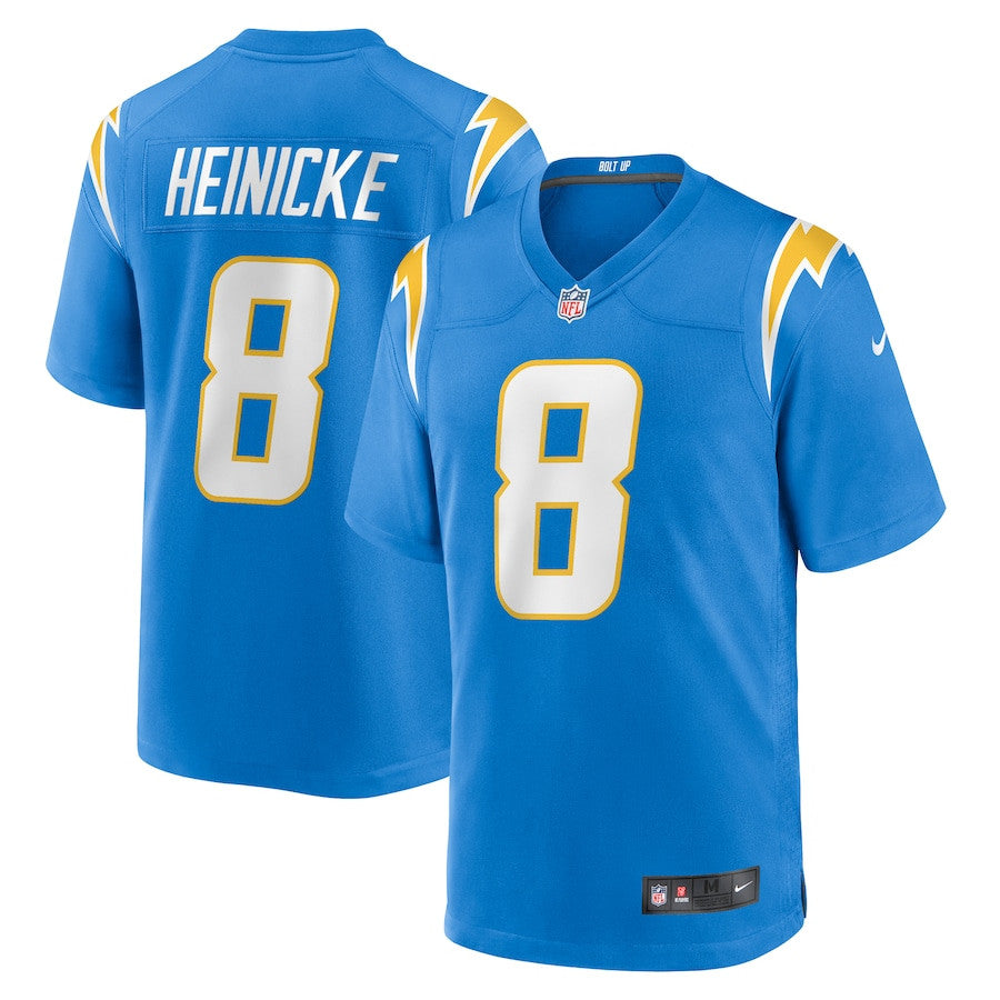 Taylor Heinicke 8 Los Angeles Chargers Team Game Jersey – Powder Blue JS8440