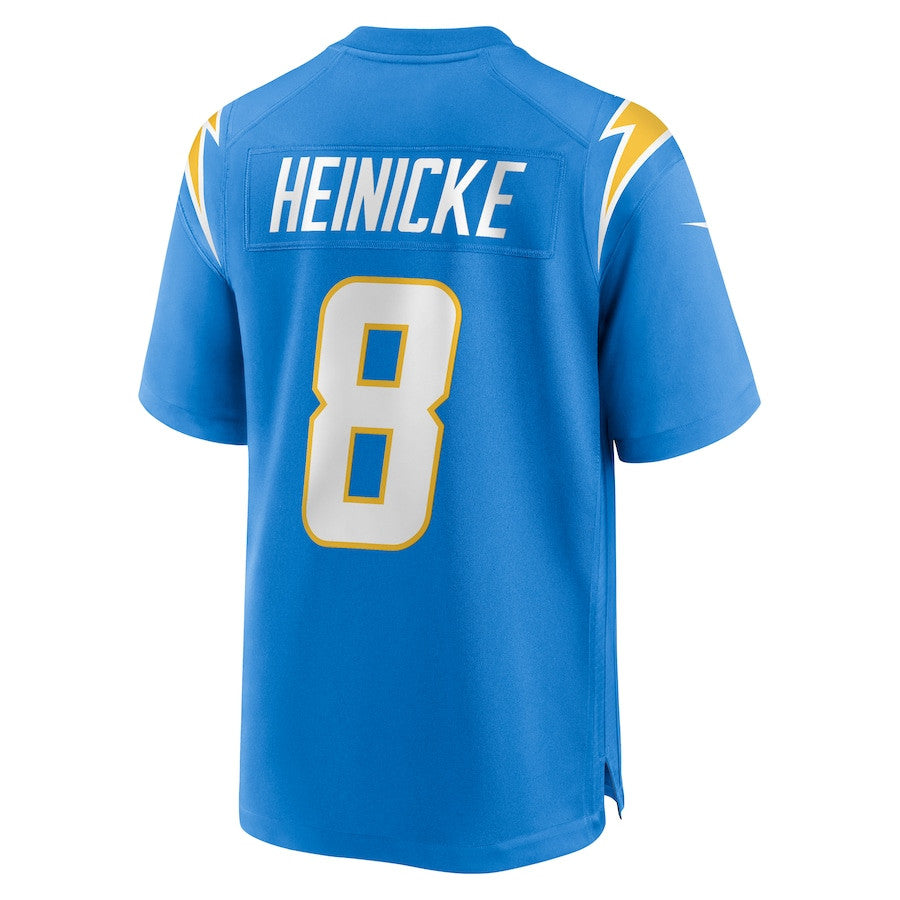 Taylor Heinicke 8 Los Angeles Chargers Team Game Jersey – Powder Blue JS8440