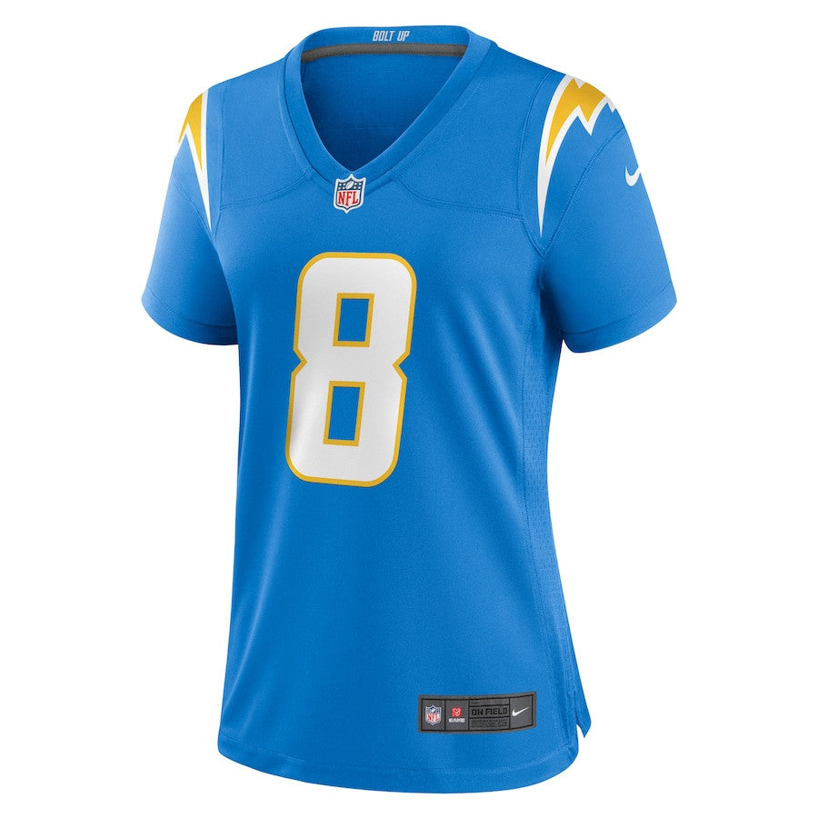 Taylor Heinicke 8 Los Angeles Chargers Game Jersey – Powder Blue JS2996