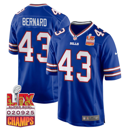 Terrel Bernard 43 Buffalo Bills Super Bowl LIX Champions Patch Game Jersey – Royal JS2563