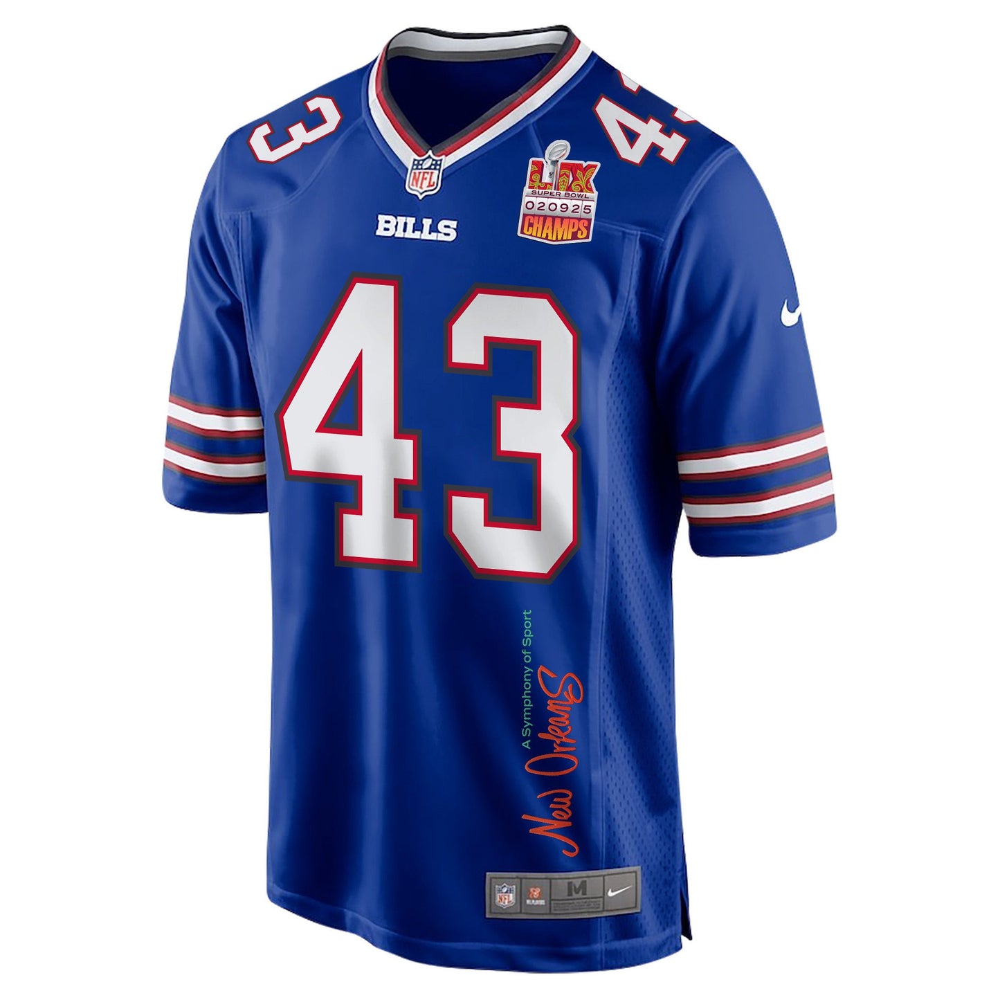 Terrel Bernard 43 Buffalo Bills Super Bowl LIX Champions Patch 'New Orleans – A Symphony of Sport' EMBROIDERED Game Jersey – Royal J