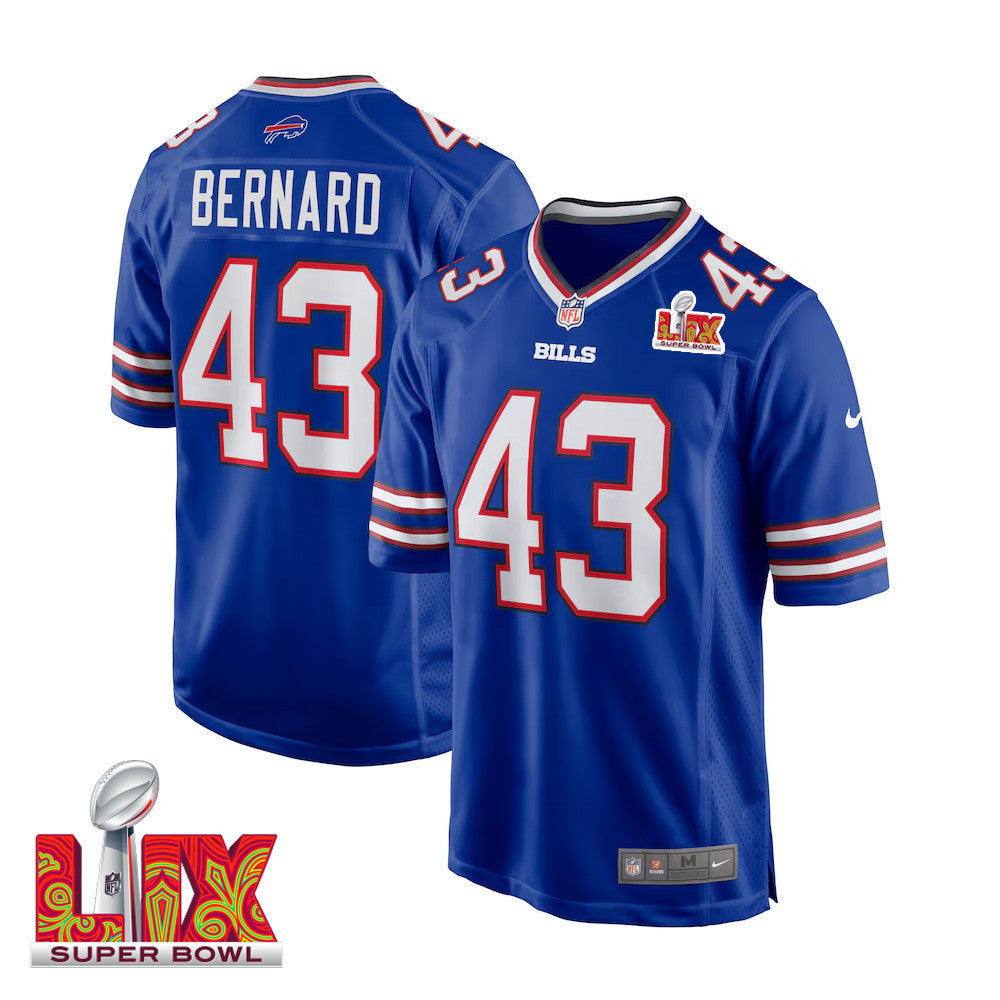 Terrel Bernard #43 Buffalo Bills Super Bowl LIX Jersey – – Royal JS6914