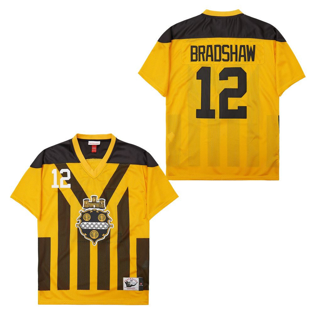 Terry Bradshaw 12 Pittsburgh Steelers Retro Throwback Legacy Jersey – Black/Yellow JS8569