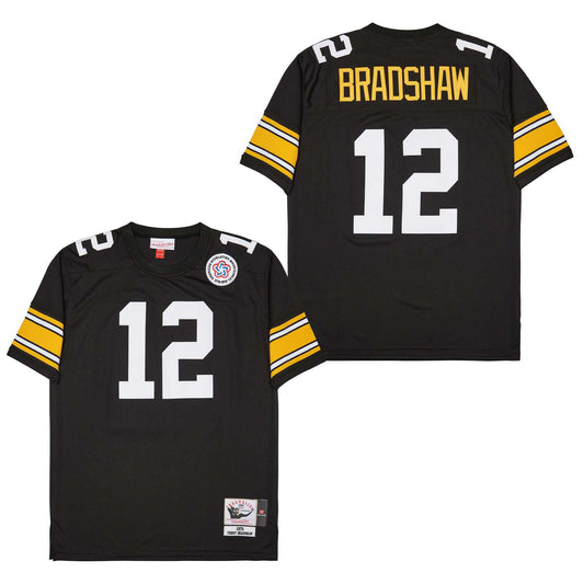 Terry Bradshaw 12 Pittsburgh Steelers Retro Throwback Jersey – Black JS5137