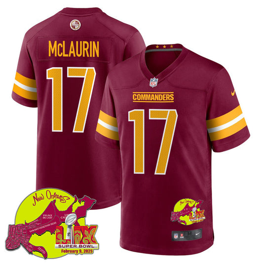 Terry McLaurin 17 Washington Commanders Super Bowl LIX New Orleans Patch Game Jersey – Burgundy JS9316