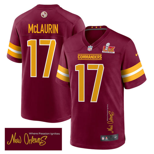 Terry McLaurin 17 Washington Commanders Super Bowl LIX 'New Orleans Jersey – Burgundy JS93