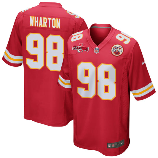 Tershawn Wharton 98 Kansas City Chiefs AFC Champions Patch Game Jersey – Red JS7746