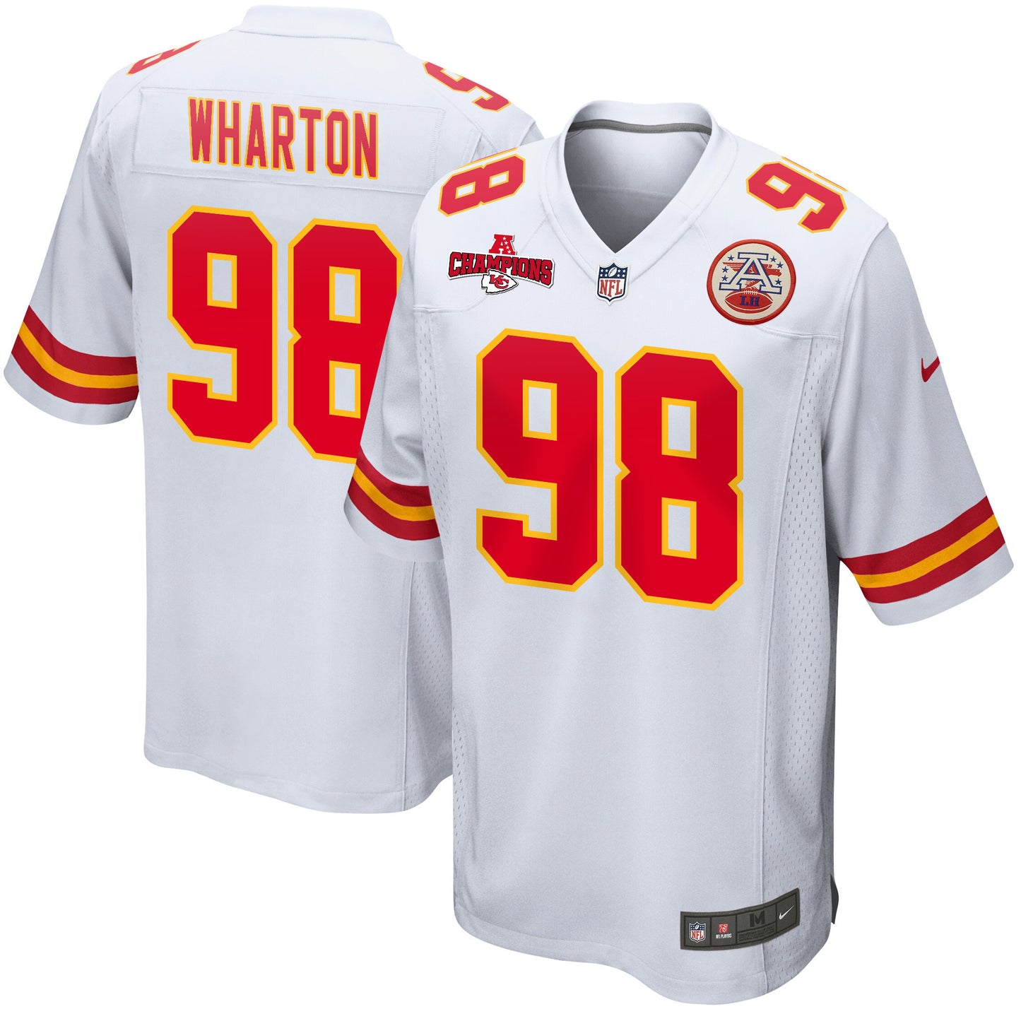 Tershawn Wharton 98 Kansas City Chiefs AFC Champions Patch Game Jersey – White JS2323
