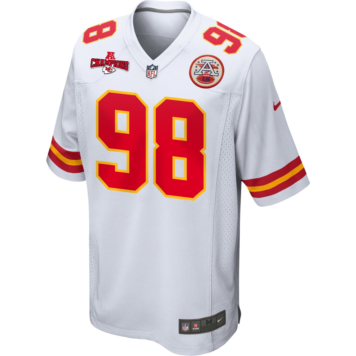 Tershawn Wharton 98 Kansas City Chiefs AFC Champions Patch Game Jersey – White JS2323