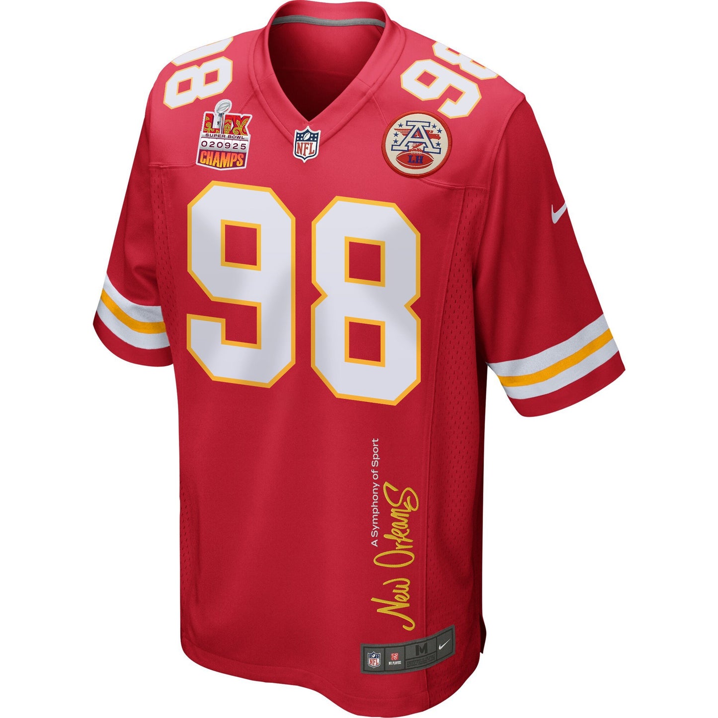 Tershawn Wharton 98 Kansas City Chiefs Super Bowl LIX Champions Patch 'New Orleans – A Symphony of Sport' EMBROIDERED Game Jersey –