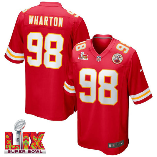 Tershawn Wharton #98 Kansas City Chiefs Super Bowl LIX Jersey – – Red JS1349