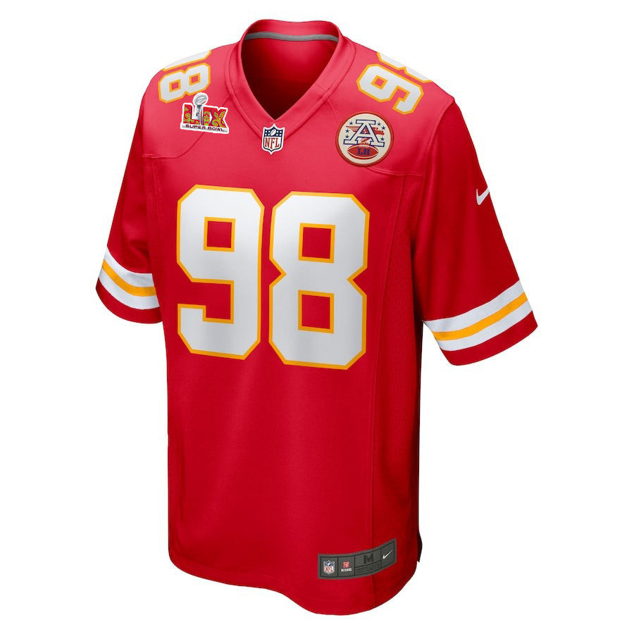 Tershawn Wharton #98 Kansas City Chiefs Super Bowl LIX Jersey – – Red JS1349