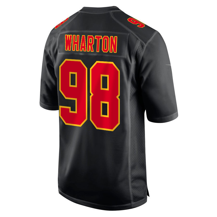 Tershawn Wharton 98 Kansas City Chiefs Super Bowl LVIII Champions 4 Stars Patch Fashion Game Jersey – Carbon Black JS9773